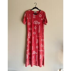 CoConut Bay Red + White Fish Hawaiian Beachy Short Sleeve Maxi Dress